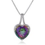 Amazon Collection Sterling Silver and Mystic Fire Topaz Diamond-Accented Heart Pendant Necklace
