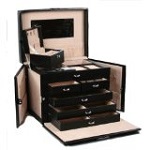 Black Leather Jewelry Box Travel Case and Lock