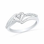 Sterling Silver Round Diamond Heart Promise Ring
